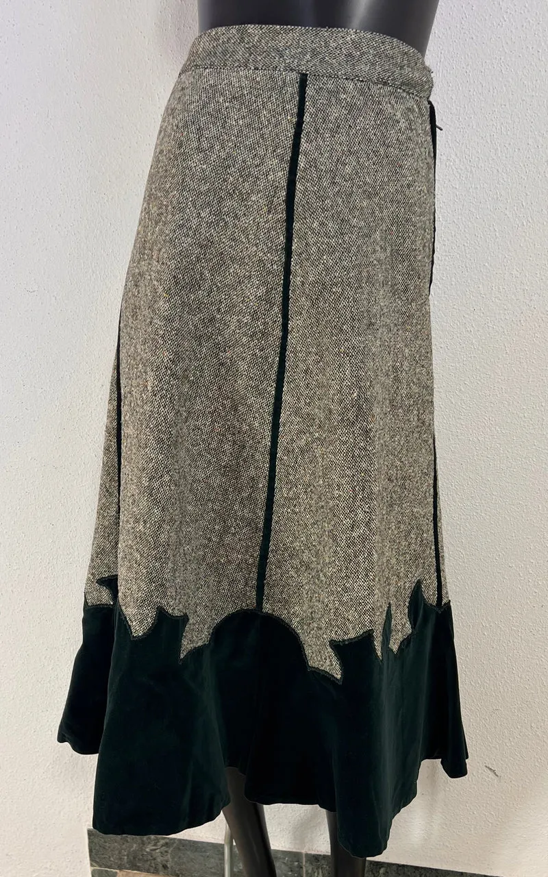Rare 1930s/1940s Tweed & Velvet Midi Skirt
