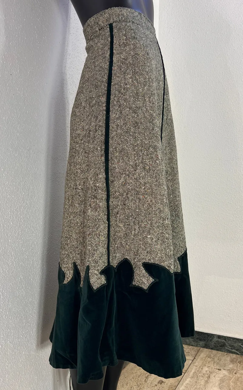 Rare 1930s/1940s Tweed & Velvet Midi Skirt
