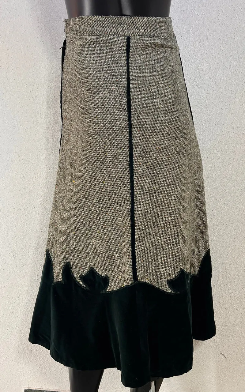 Rare 1930s/1940s Tweed & Velvet Midi Skirt