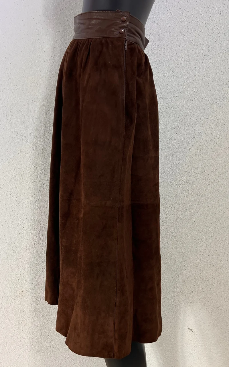 Vintage 1980s Brown Suede Leather Two-Piece Skirt Suit – Creation Bernard