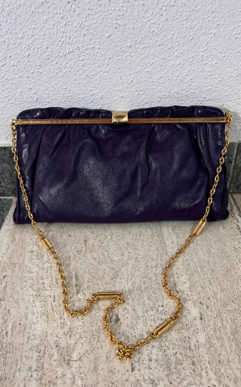 Vintage 70s Purple Leather Bag Clutch