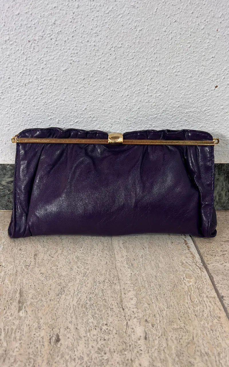 Vintage 70s Purple Leather Bag Clutch