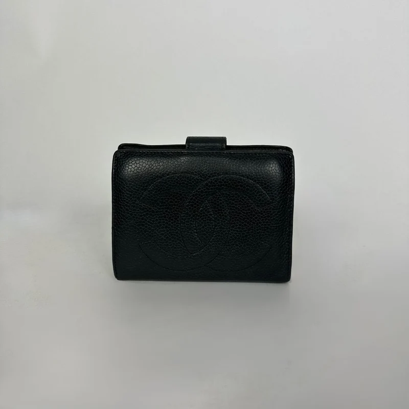 Chanel Zeitlose CC French Wallet aus schwarzem Kaviarleder