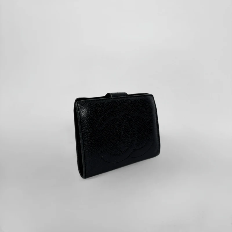 Chanel Zeitlose CC French Wallet aus schwarzem Kaviarleder