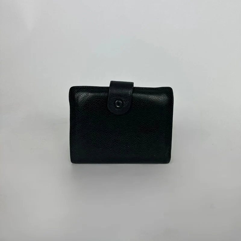 Chanel Zeitlose CC French Wallet aus schwarzem Kaviarleder