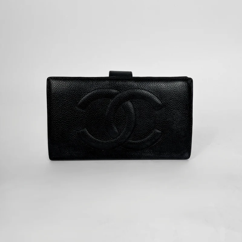 Chanel Caviar CC French Long Wallet in Schwarz