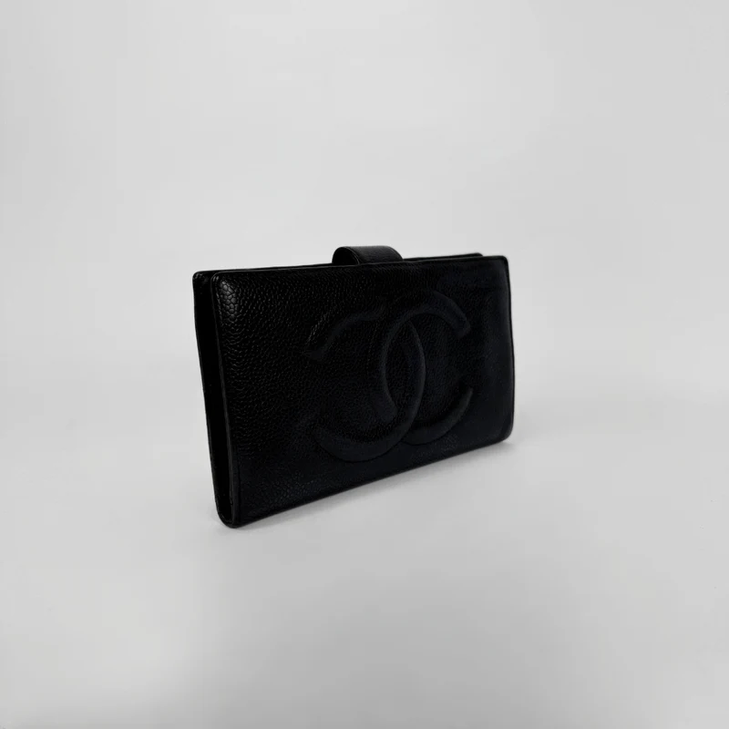 Chanel Caviar CC French Long Wallet in Schwarz