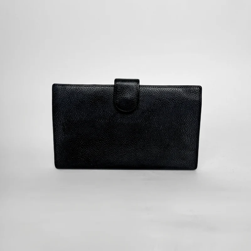 Chanel Caviar CC French Long Wallet in Schwarz