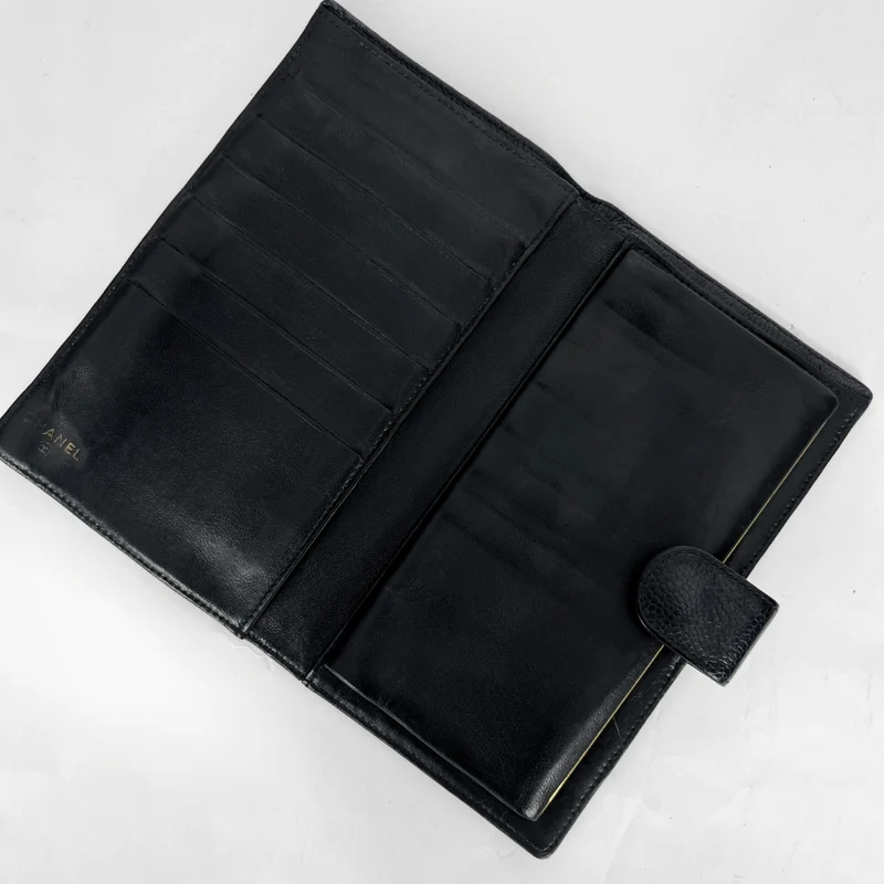Chanel Caviar CC French Long Wallet in Schwarz