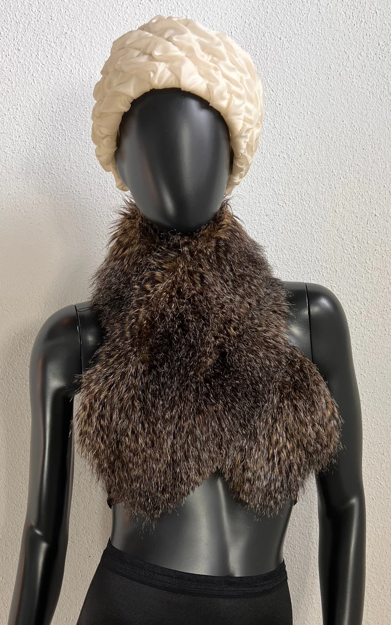 Vintage Brown Faux Fur Collar with Satin Ties