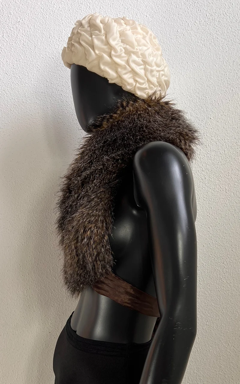 Vintage Brown Faux Fur Collar with Satin Ties