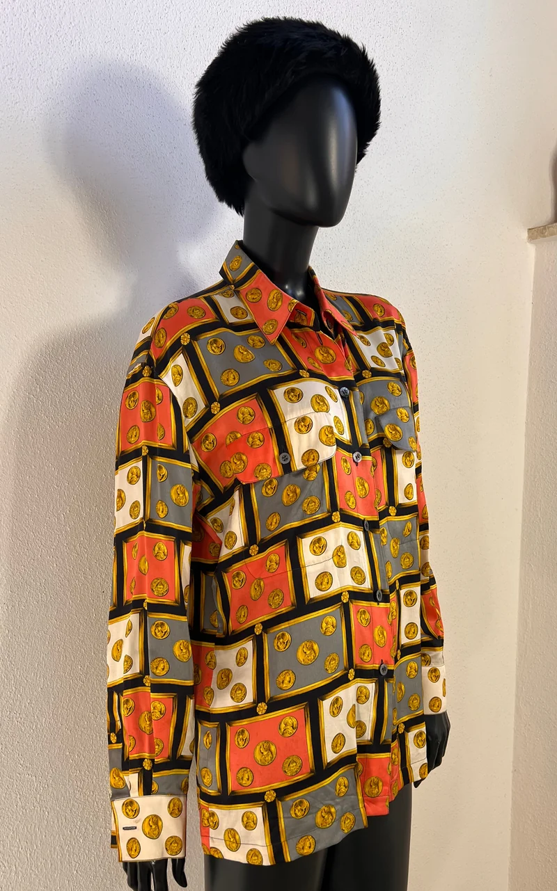 Vintage Escada Coin-Print Silk Blouse