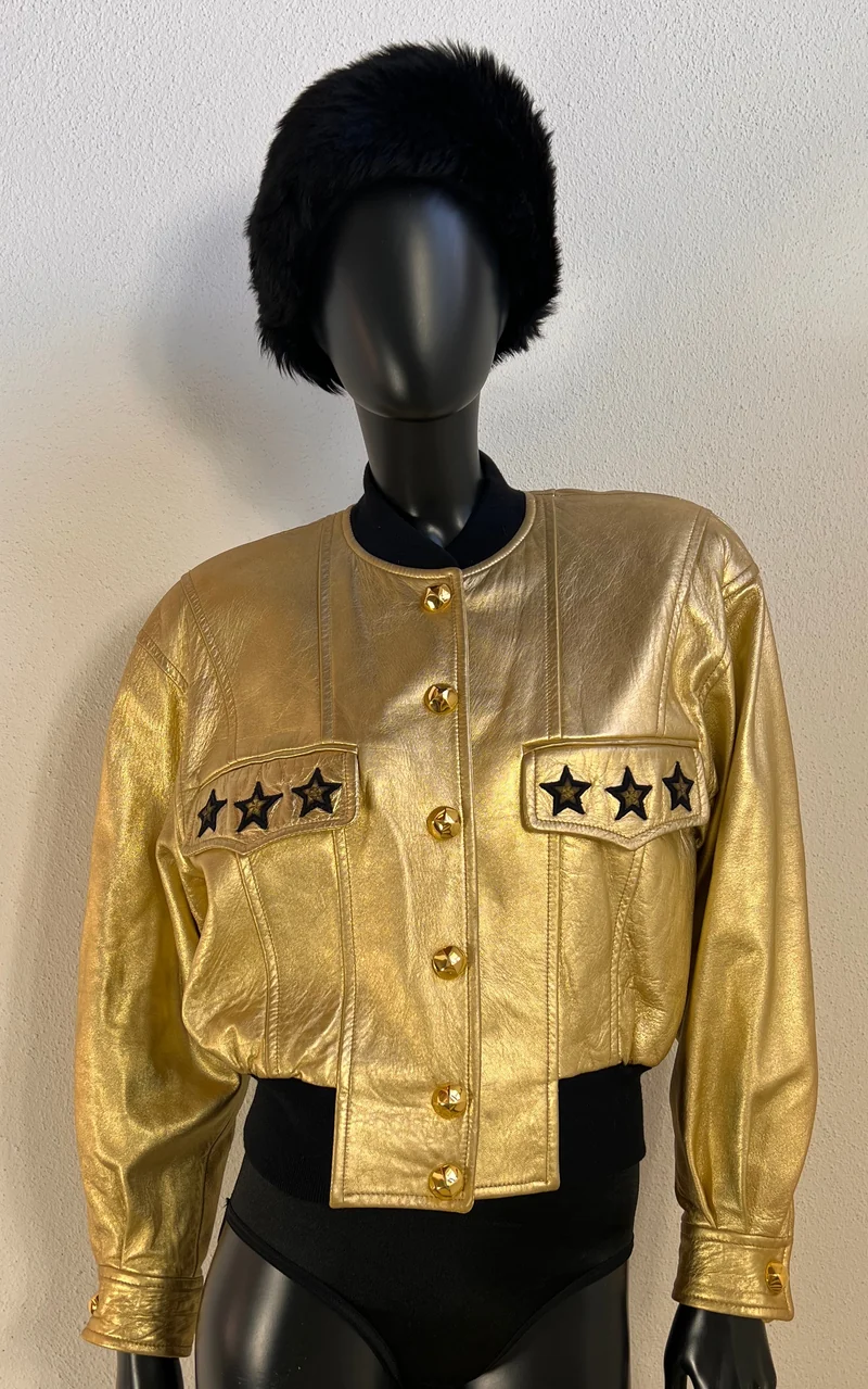 Iconic 1991 Escada Metallic Gold Leather Bomber Jacket