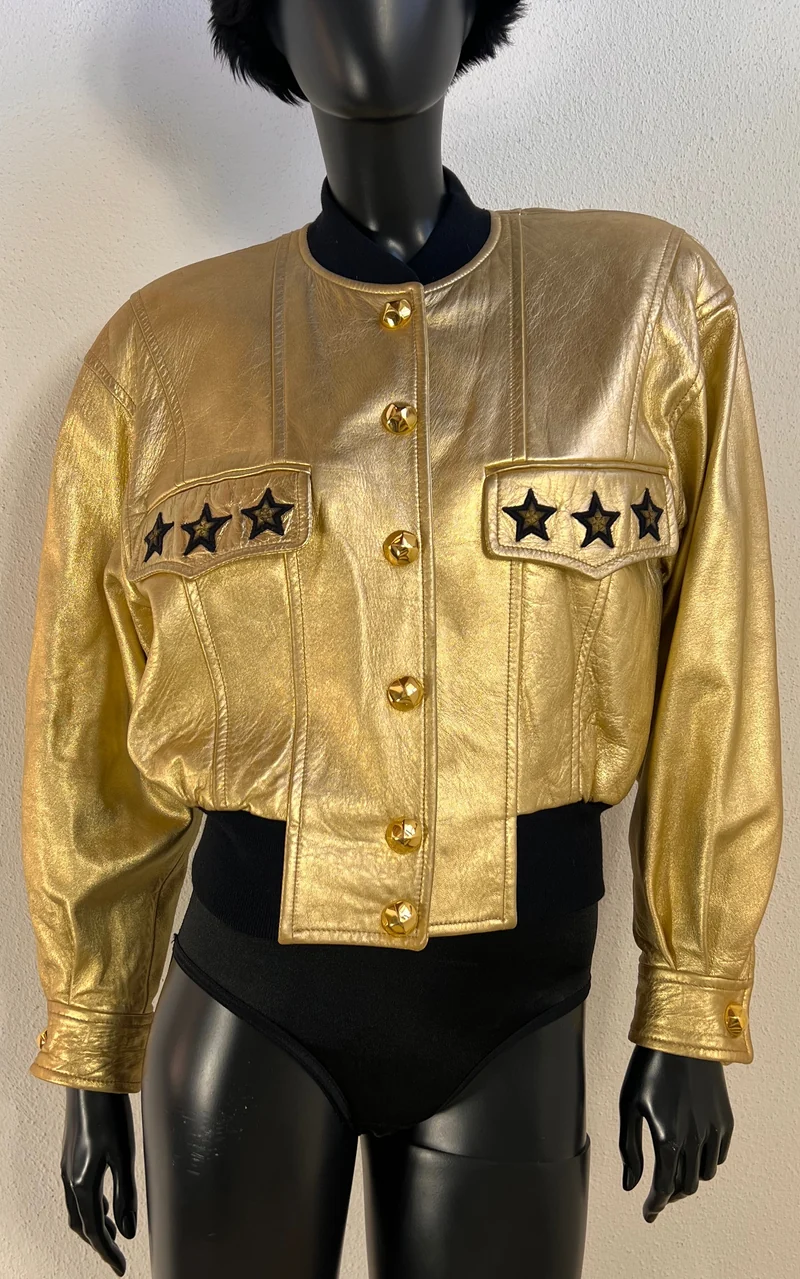 Iconic 1991 Escada Metallic Gold Leather Bomber Jacket