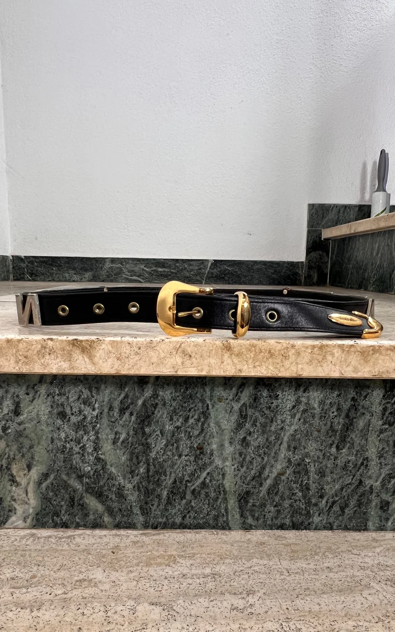 Vintage Rodan Berlin Black Leather Statement Belt