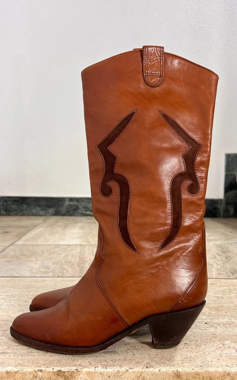 Vintage Italian Leather Cowboy Boots 35