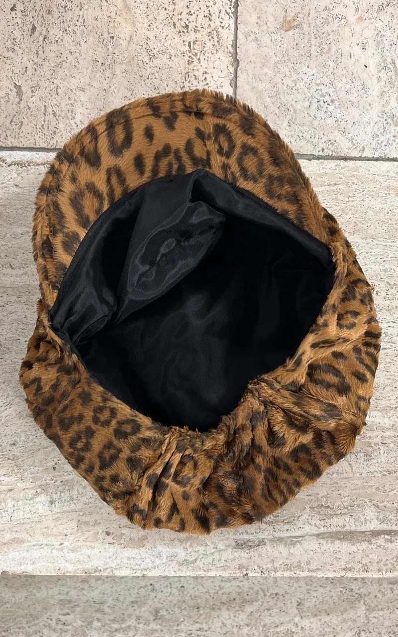 Vintage Leopard Print Faux Fur Bakerboy Cap
