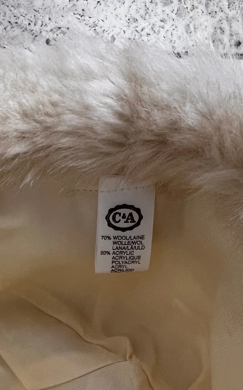 Vintage C&A Cream Wool Blend Faux Fur Hat