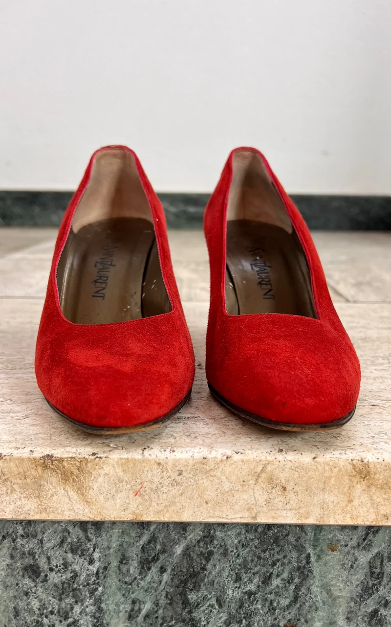 Vintage Yves Saint Laurent Red Suede Pumps