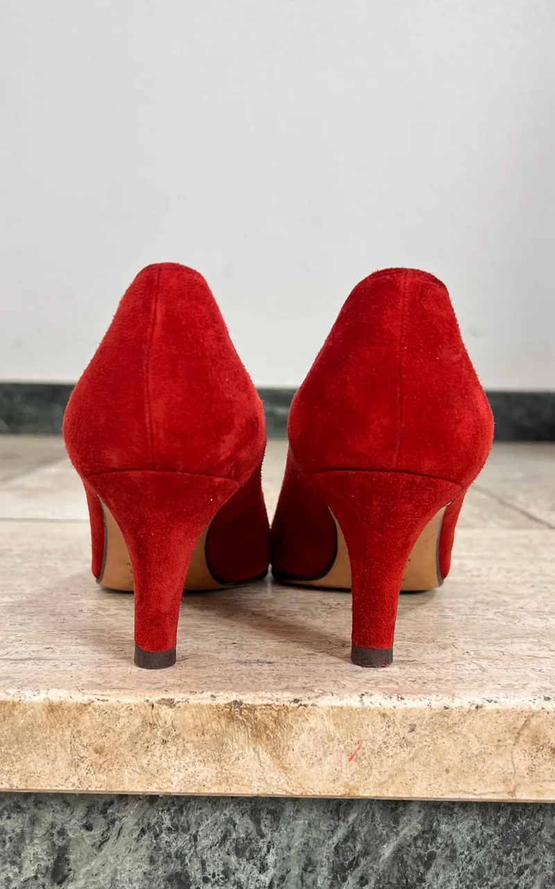Vintage Yves Saint Laurent Red Suede Pumps