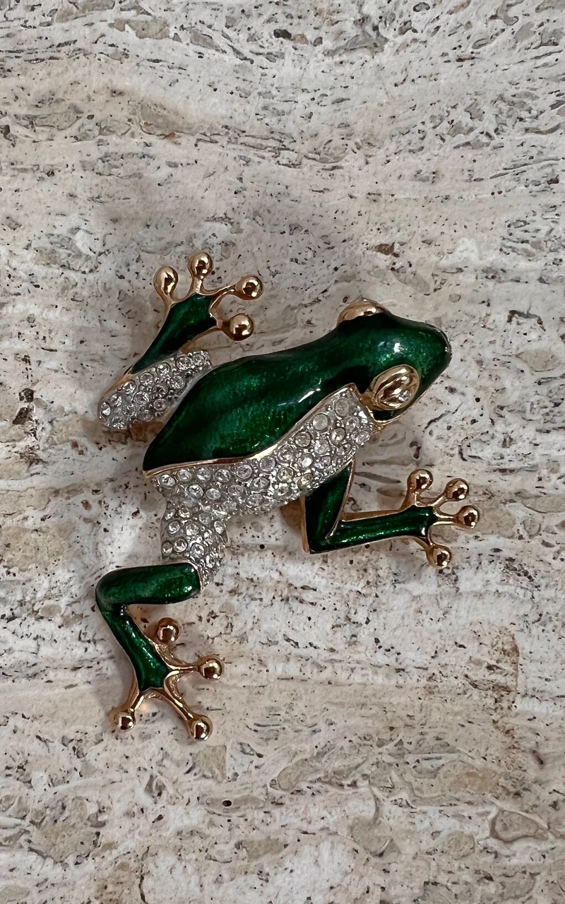 Vintage Sparkling Green Frog Brooch