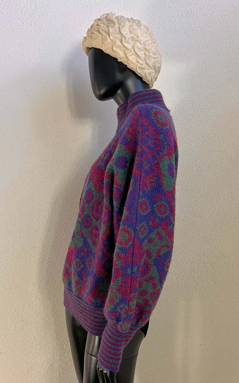 Vintage 1980s Floral Jacquard Half-Zip Sweater