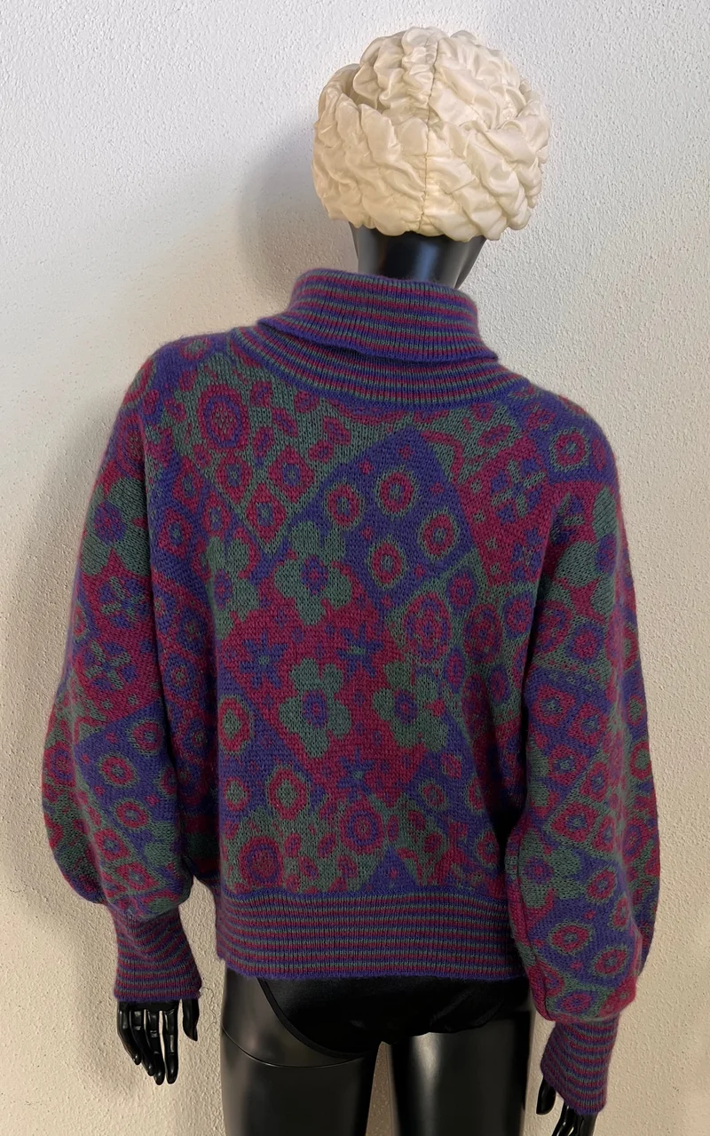 Vintage 1980s Floral Jacquard Half-Zip Sweater