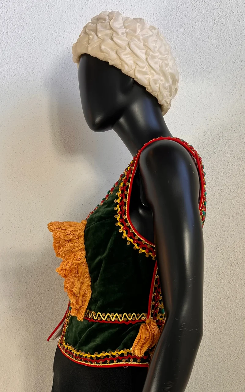 Vintage Embellished Green Velvet Polish Folk Vest with Beads and Tassels