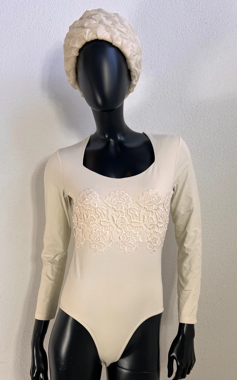 Vintage Cream Lace Long-Sleeve Bodysuit