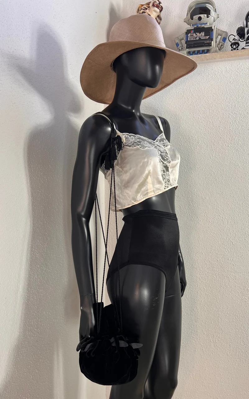 Vintage 70s Haute Couture Yves Saint Laurent Silk Velvet Drawstring Bag