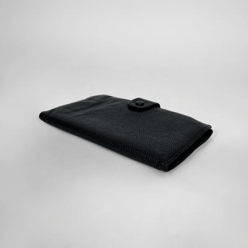 Chanel CC French Long Wallet aus schwarzem Kaviarleder