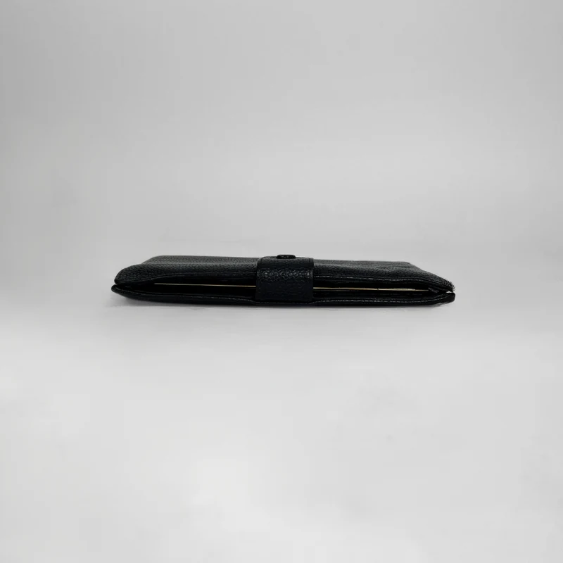 Chanel CC French Long Wallet aus schwarzem Kaviarleder