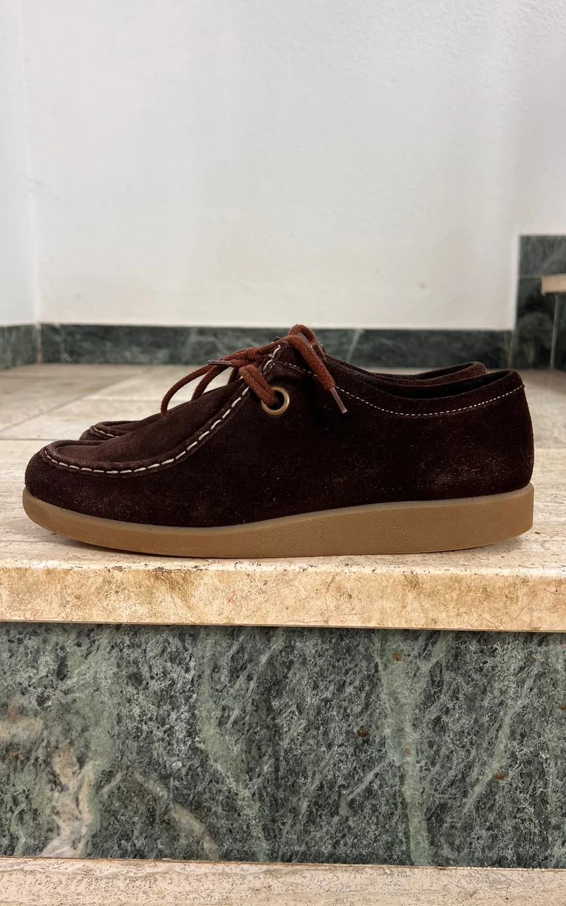 Vintage Dark Brown Suede Moccasin Shoes 40