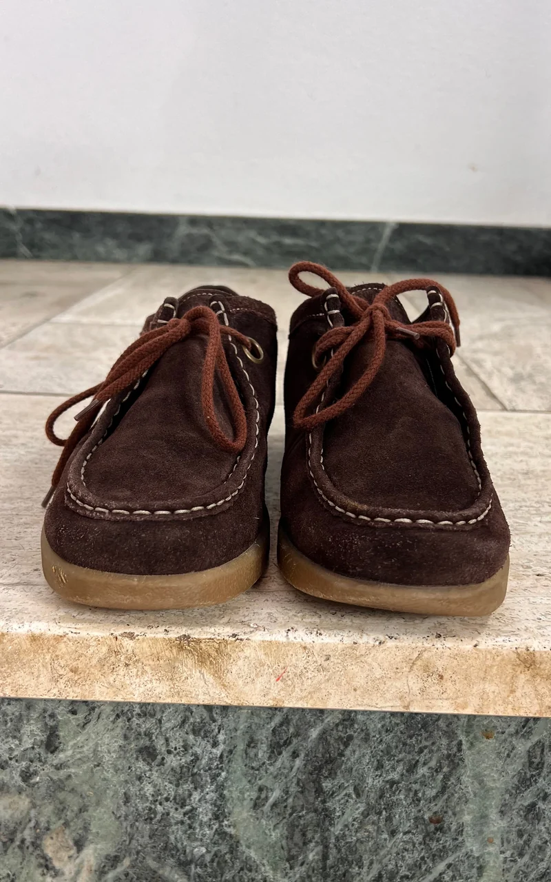 Vintage Dark Brown Suede Moccasin Shoes 40