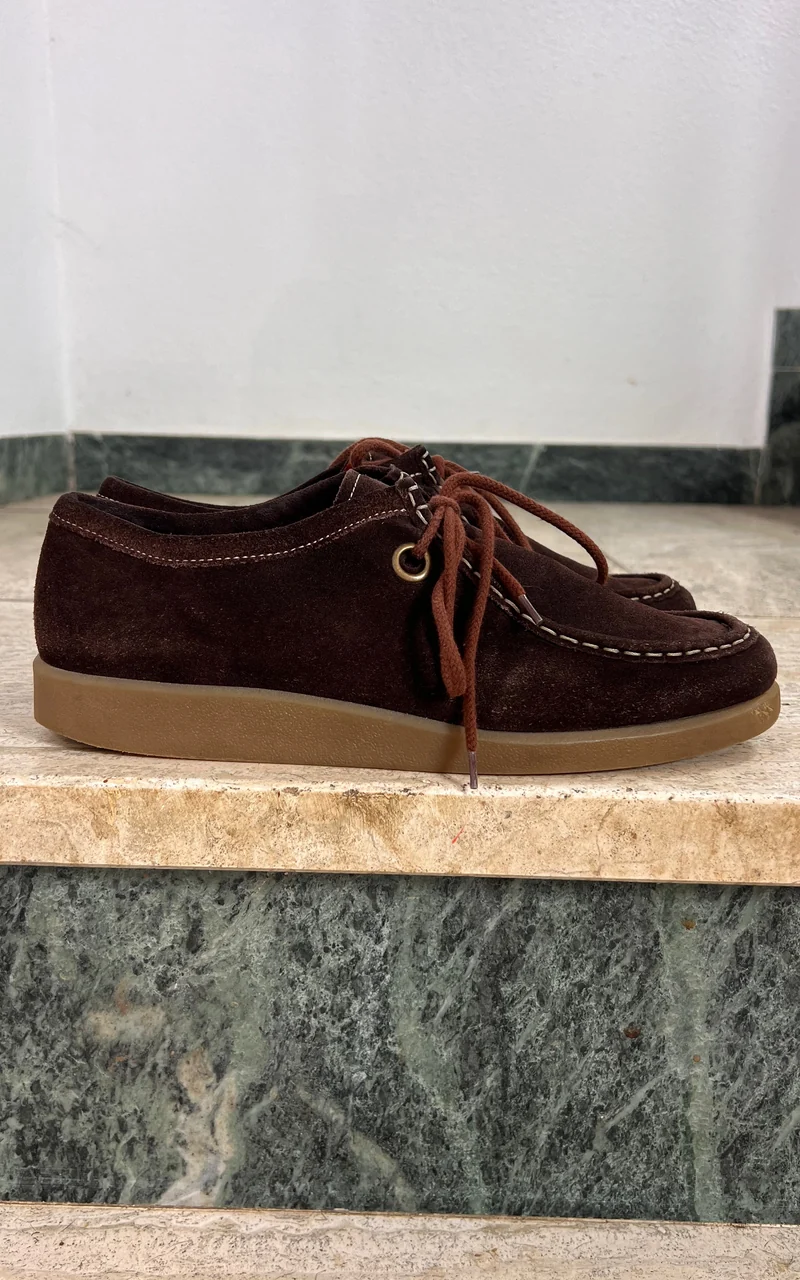 Vintage Dark Brown Suede Moccasin Shoes 40