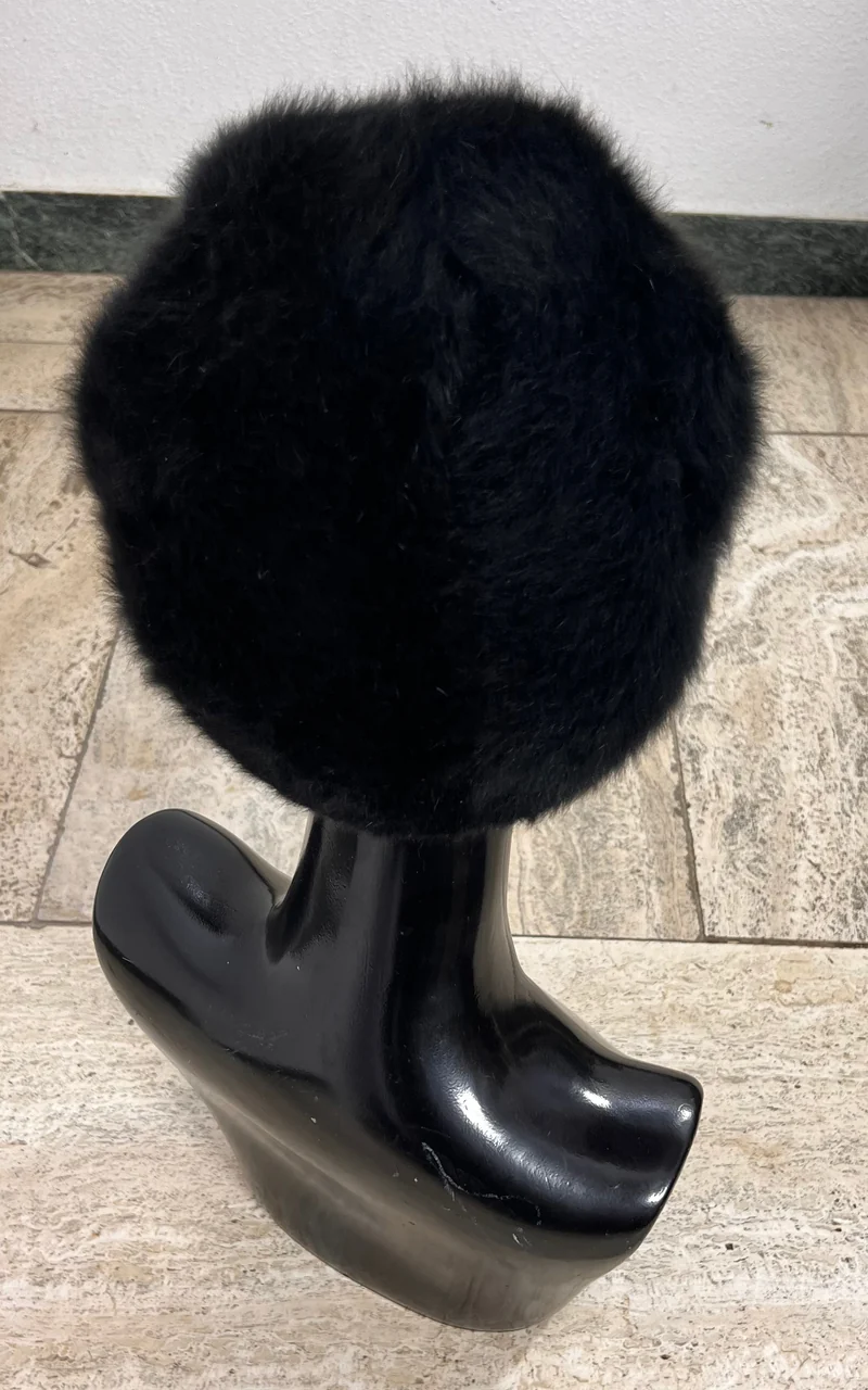 Vintage Black Angora Blend Beret Hat