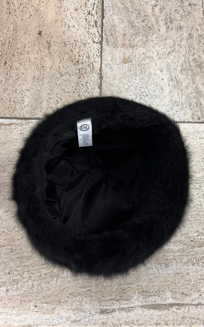 Vintage Black Angora Blend Beret Hat