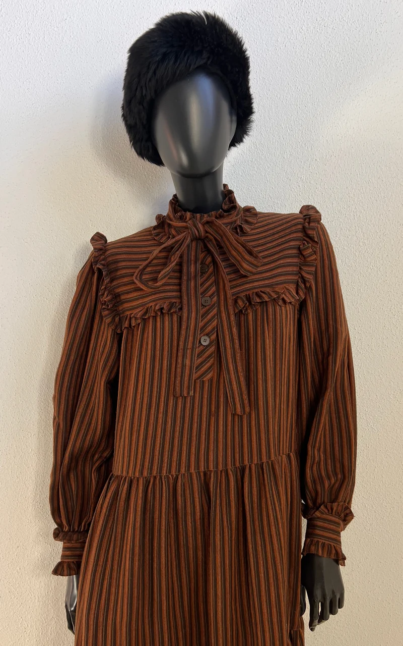 Vintage 1970s Yves Saint Laurent Rive Gauche Striped Prairie Dress