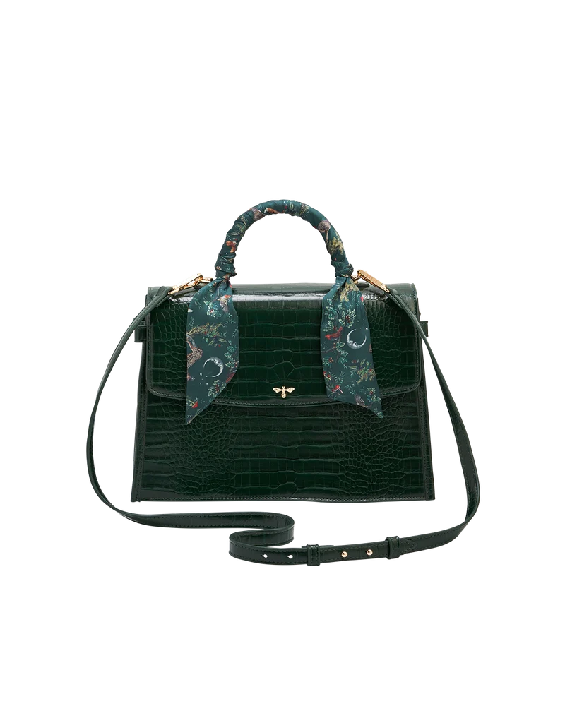 Eliza Top Handle Bag in Forest Green Croc