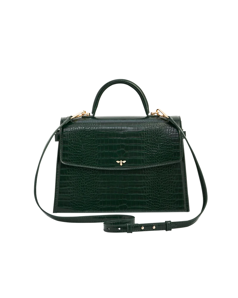 Eliza Top Handle Bag in Forest Green Croc