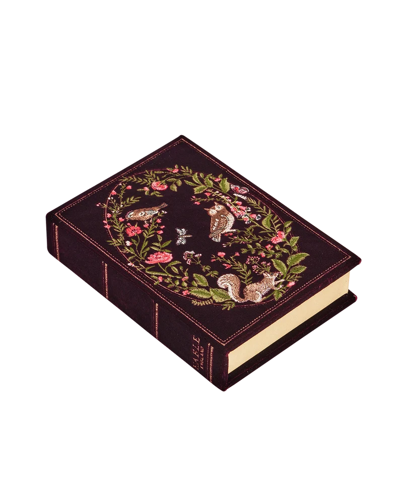 Elinor Meadow Embroidered Book Clutch in Burgundy Velvet