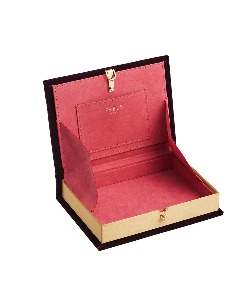 Elinor Meadow Embroidered Book Clutch in Burgundy Velvet