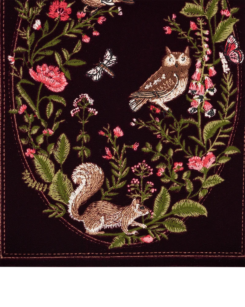Elinor Meadow Embroidered Book Clutch in Burgundy Velvet