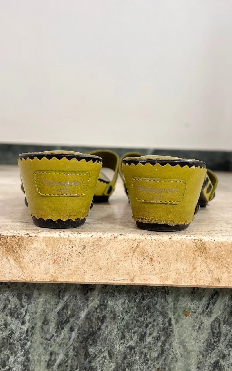 Vintage Yves Saint Laurent Rive Gauche Studded Leather Mules 37