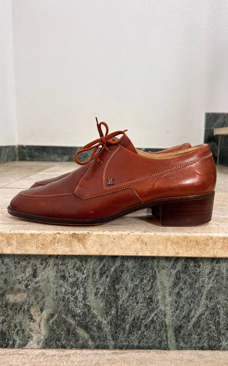 Vintage MENS 1970s Helix Brown Leather Lace-Up Shoes 43