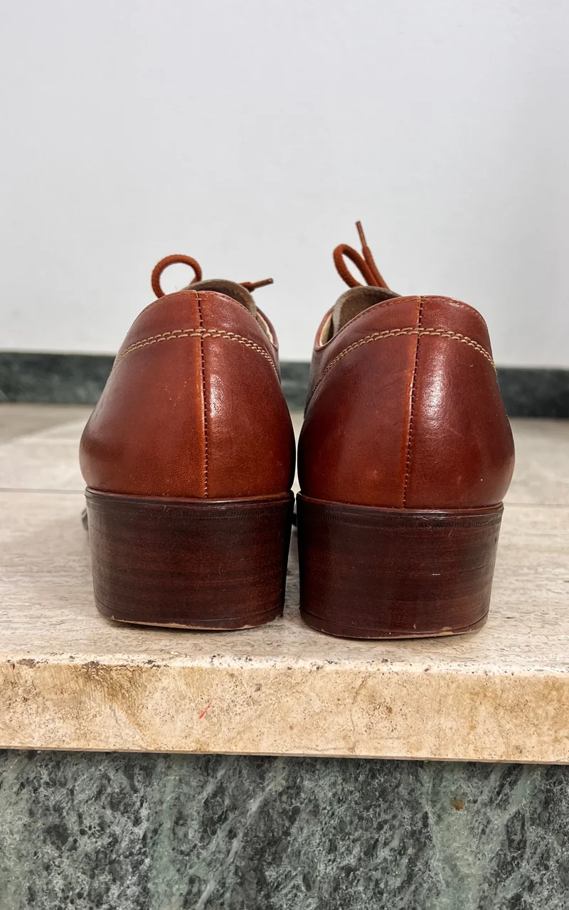 Vintage MENS 1970s Helix Brown Leather Lace-Up Shoes 43