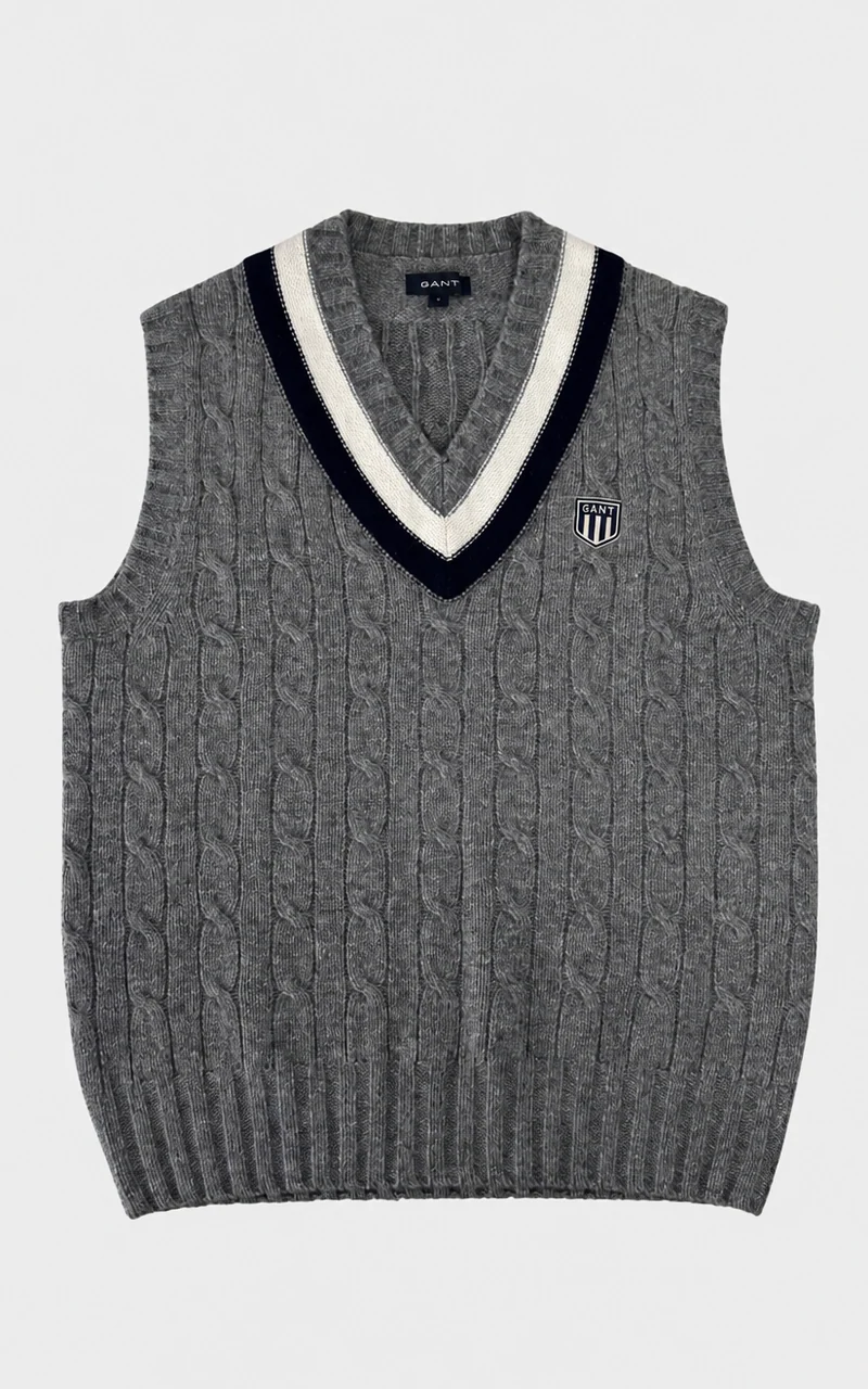 Vintage MENS GANT Lambswool Cable-Knit Sweater Vest