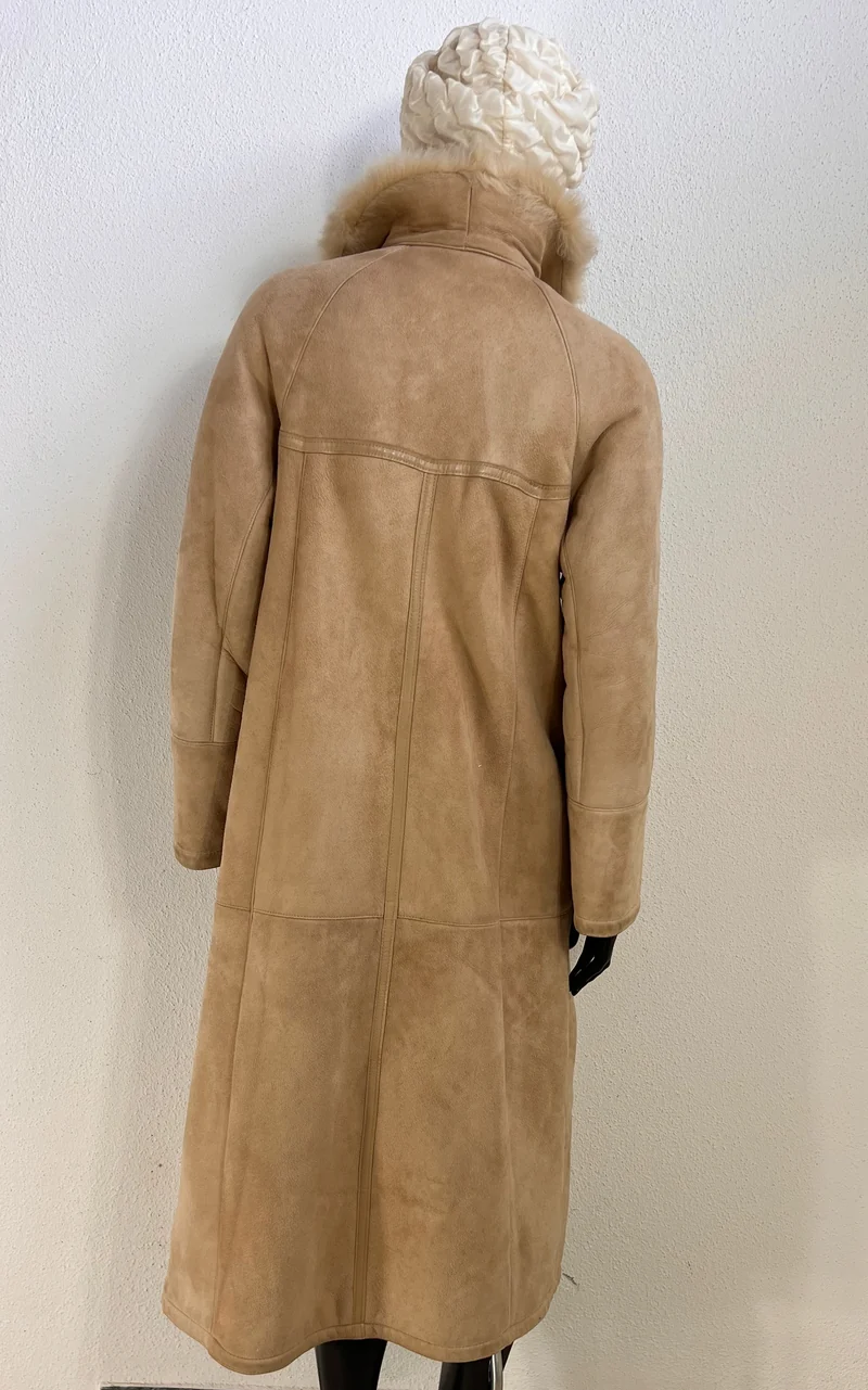 Vintage 1970s Beige Shearling Maxi Coat