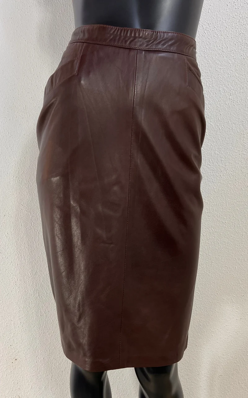 Vintage Chocolate Brown Leather Pencil Skirt