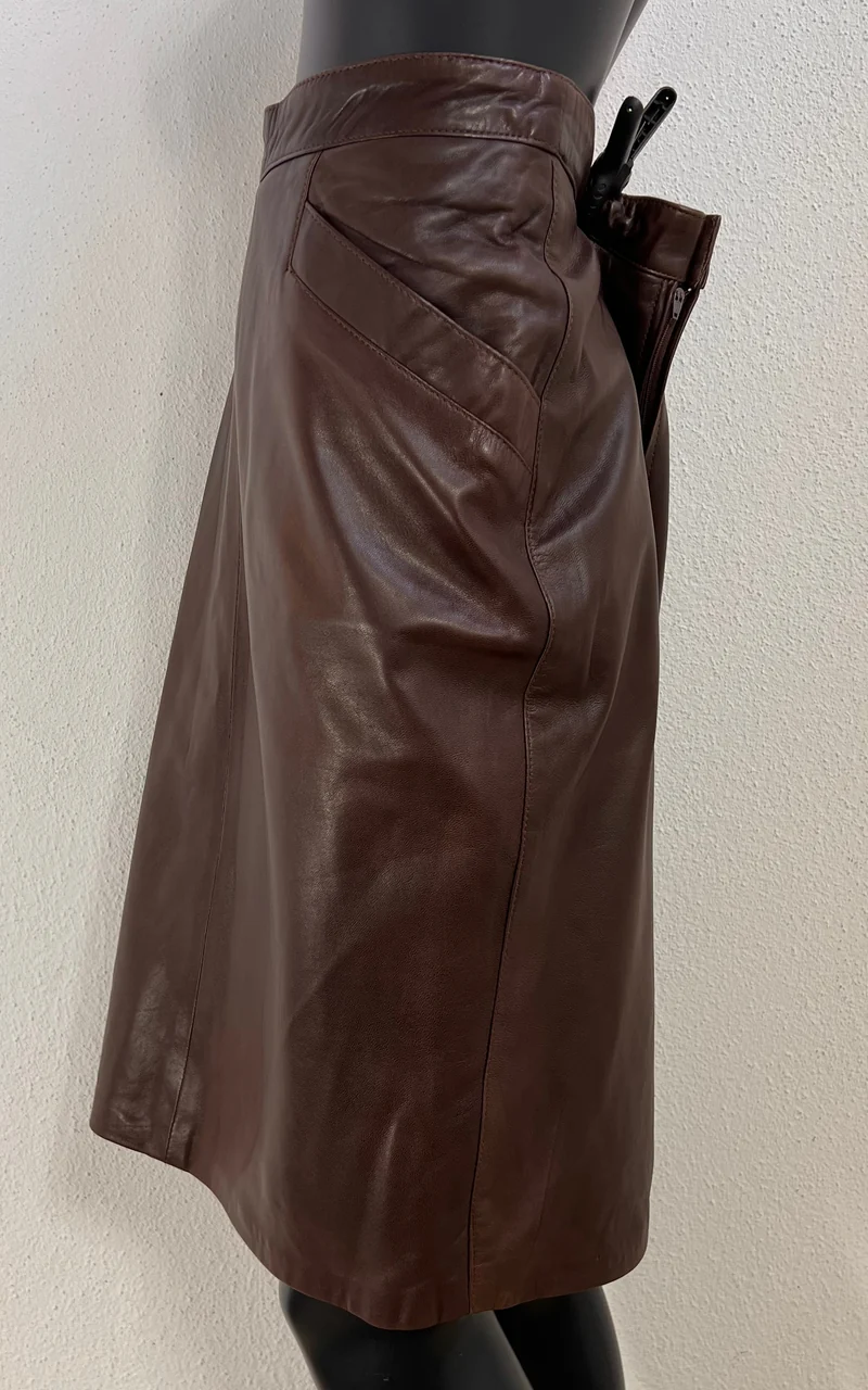 Vintage Chocolate Brown Leather Pencil Skirt